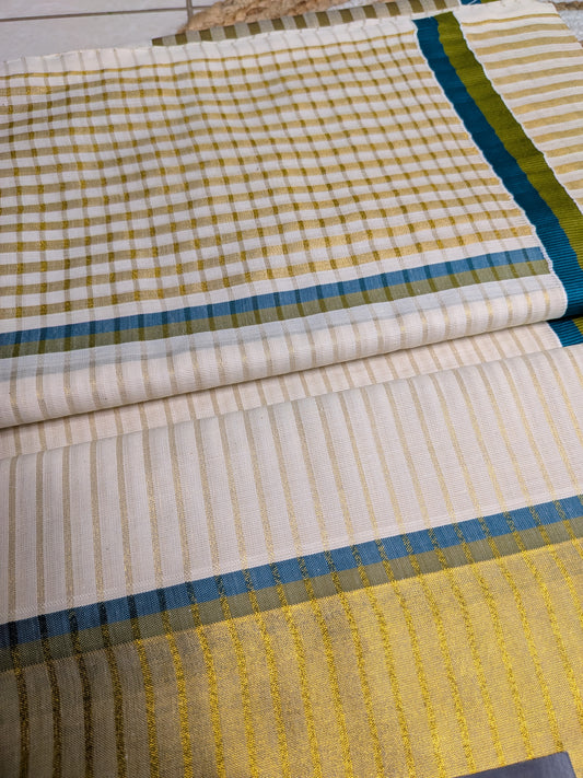 Ponnonam - Golden Stripes with Green, Blue & Golden Border