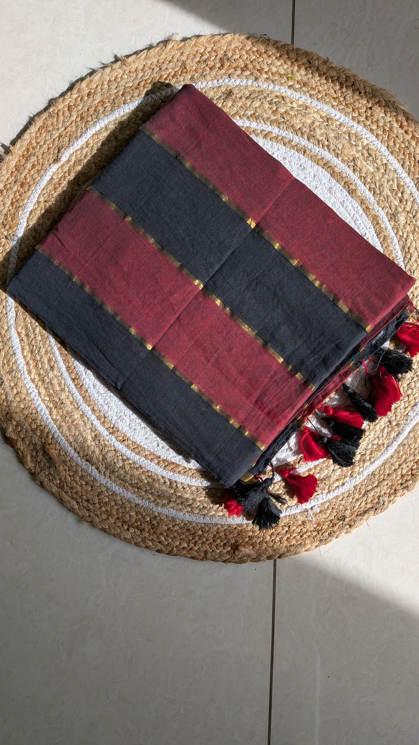 Mridula - Red & Black Striped MulMul Saree