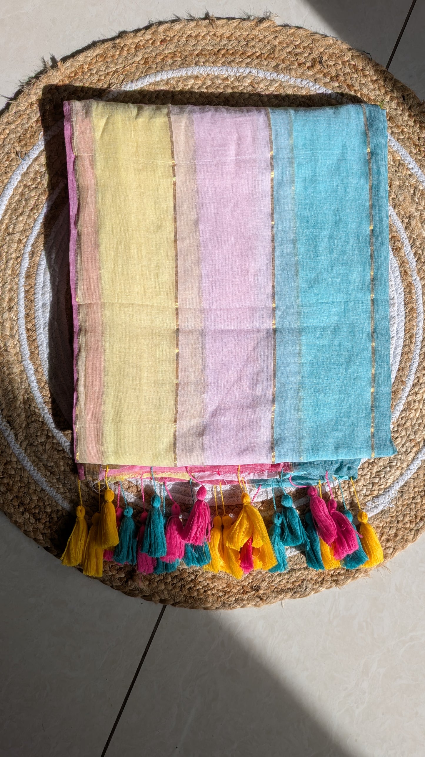 Mridula - Rainbow Mulmul saree