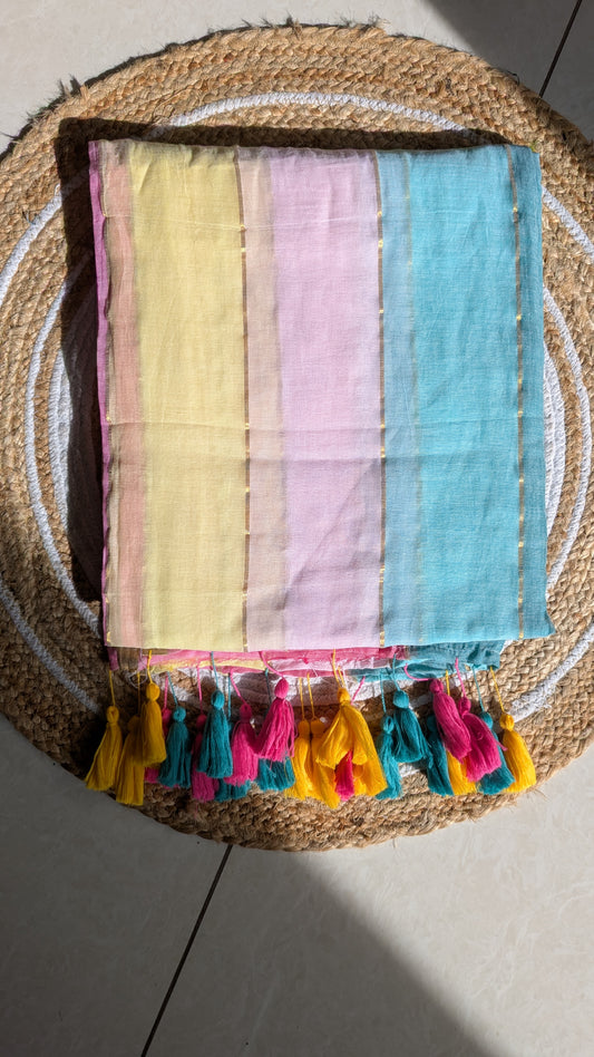 Mridula - Rainbow Mulmul saree