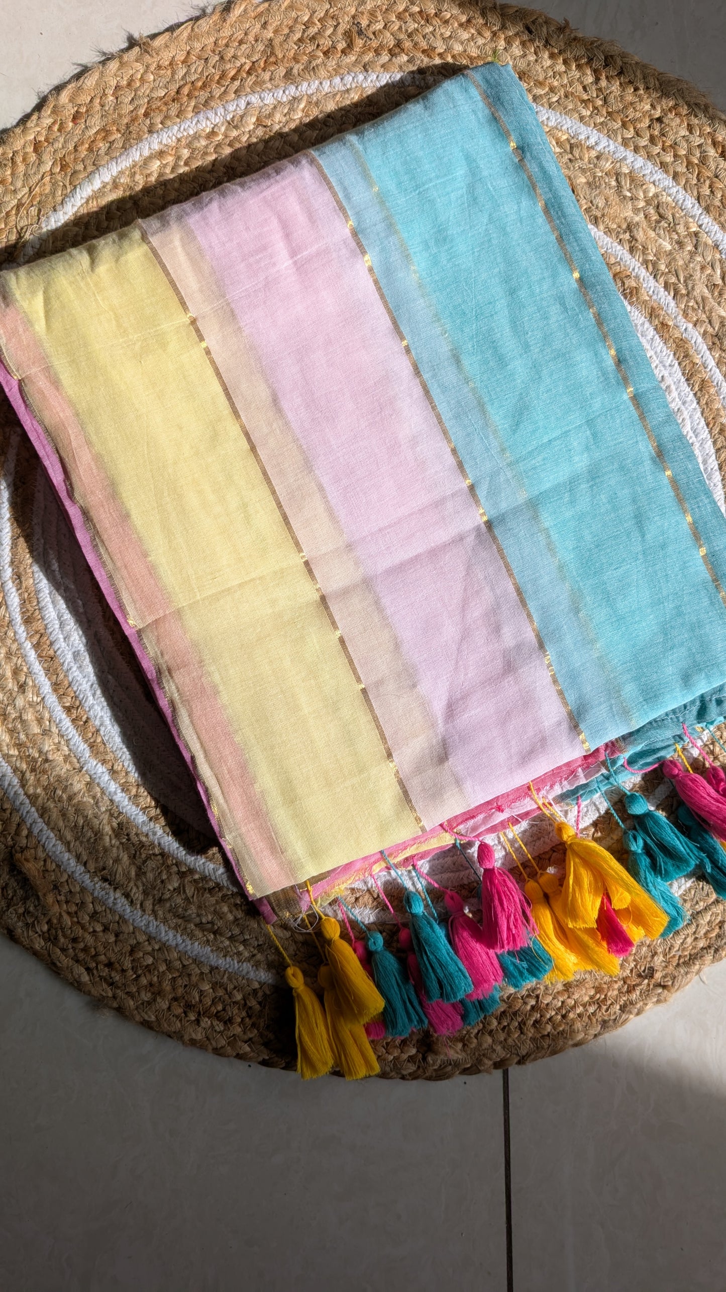 Mridula - Rainbow Mulmul saree