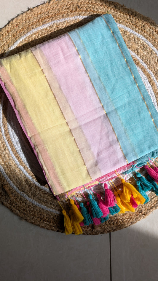 Mridula - Rainbow Mulmul saree