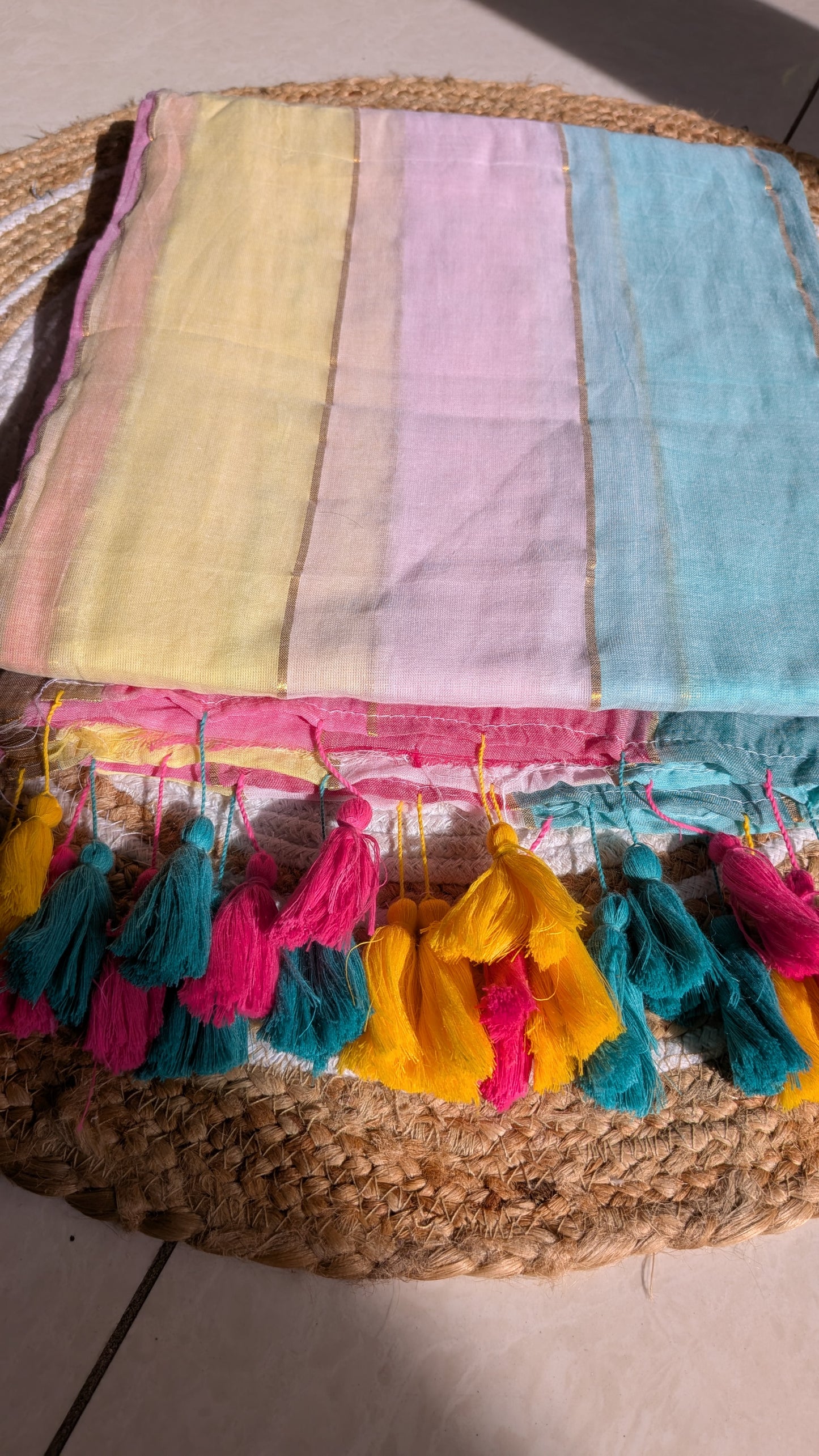 Mridula - Rainbow Mulmul saree