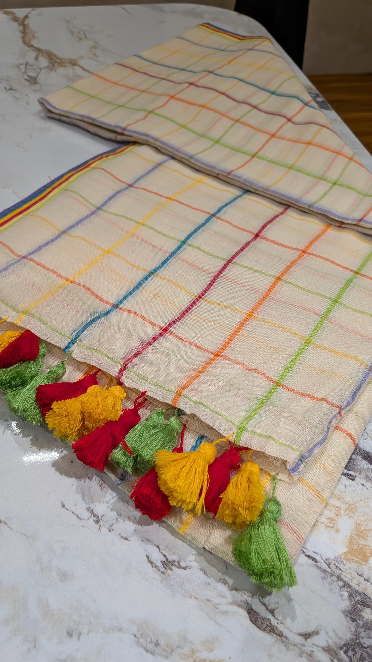 Mridula - Multicolour checks Mulmul saree