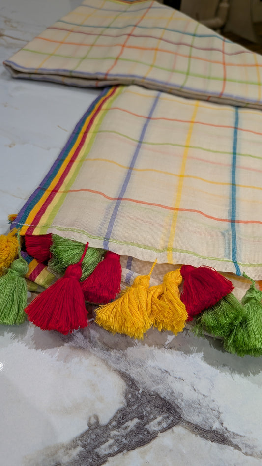 Mridula - Multicolour checks Mulmul saree