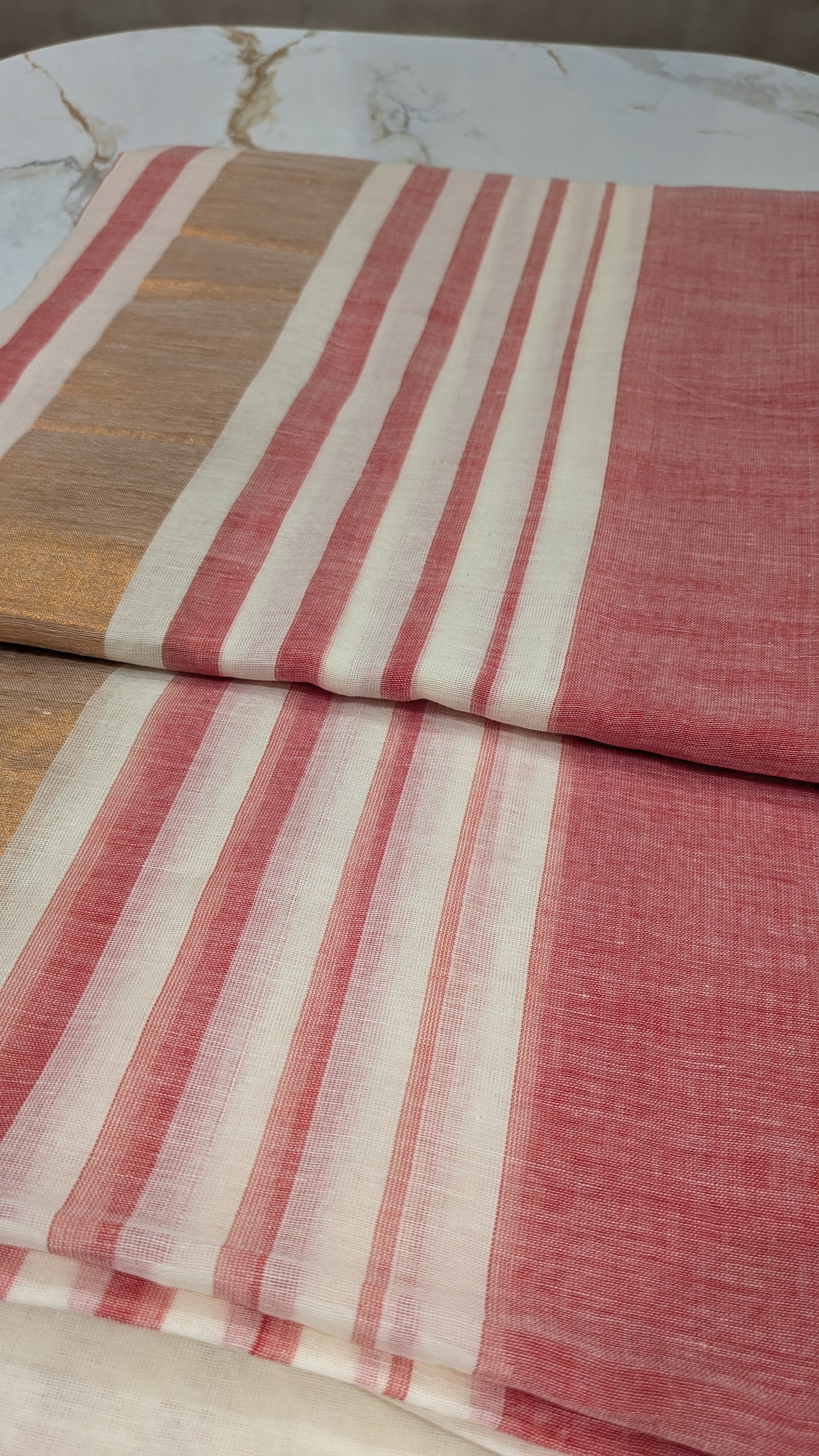 Mridula- Red Stripes Border White Mulmul saree