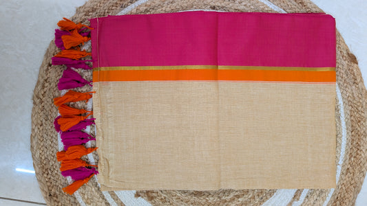 Off-White Mulmul Cotton Saree with Kara Kasavu Border